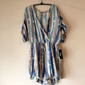 Cream and Blue Tie-Dye Romper